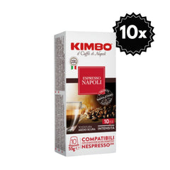 100 Cápsulas Kimbo Napoli para Nespresso — blend balanceado 80% arábica, cremoso y clásico