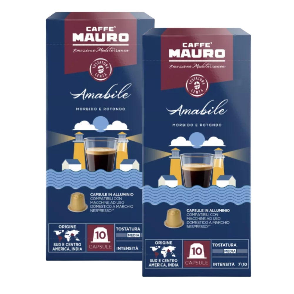 Pack 2x Cápsulas Caffè Mauro Amabile para Nespresso — 70% arábica, intensidad 7, notas florales y de cacao