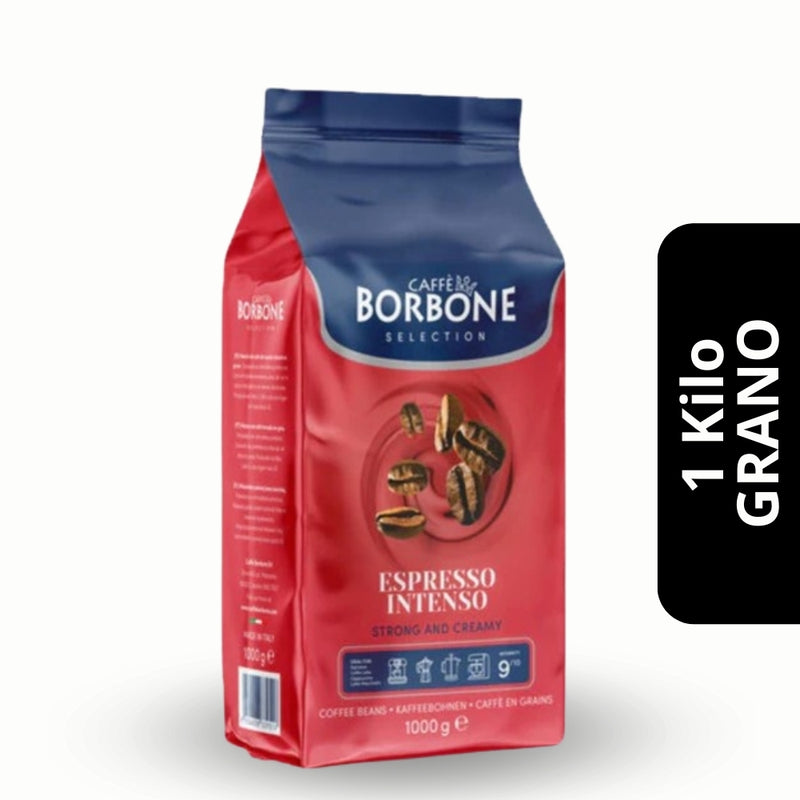 Café Borbone Espresso Intenso en Grano 1kg — blend 30% arábica y 70% robusta, intensidad 9/10