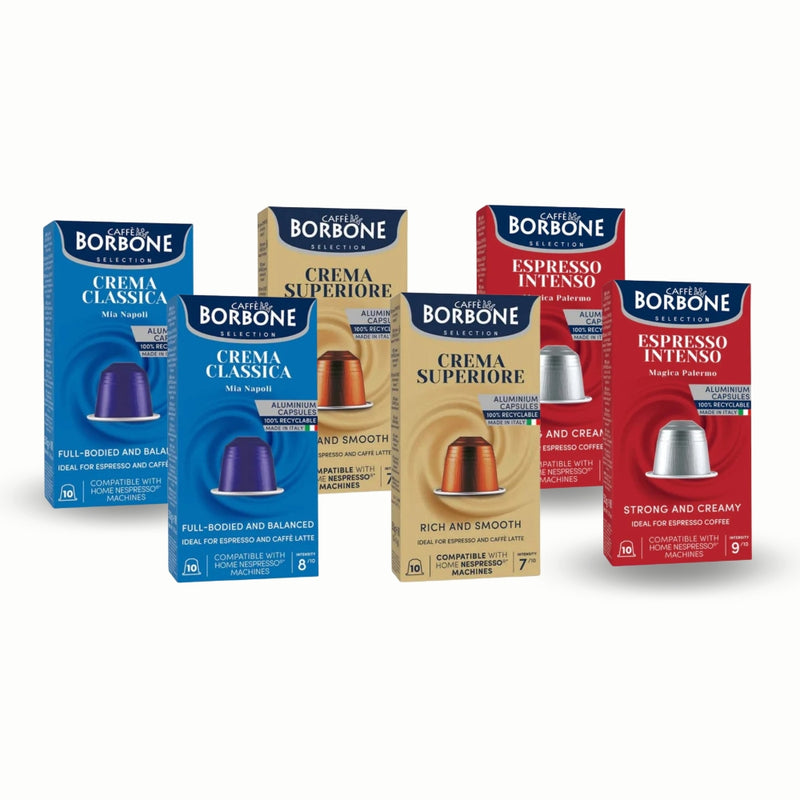 60 Cápsulas Mix Borbone Nespresso — mix de tres variedades napolitanas de Borbone