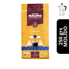 Café Caffè Mauro Classico Molido 250g — 70% robusta y 30% arábica, intensidad 9, notas de chocolate y especias