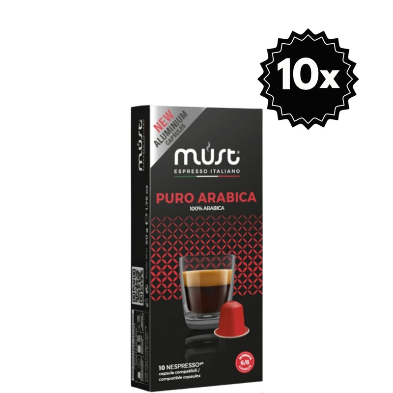 100 Cápsulas Must Puro Arábica para Nespresso — 100% arábica, intensidad 6/8