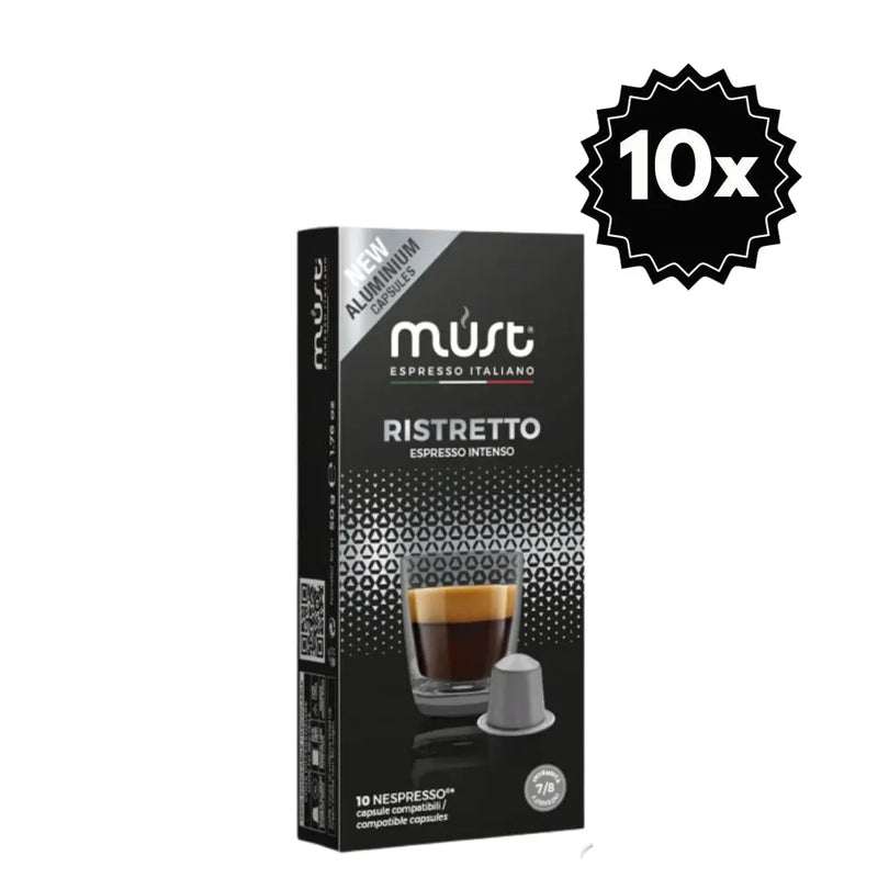 100 Cápsulas Must Ristretto para Nespresso — intensidad 7/8, notas de chocolate y almendras
