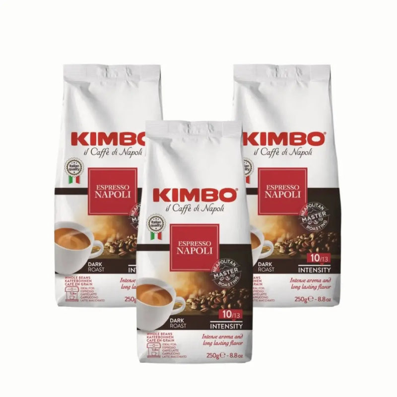 3x Café Kimbo Napoli en Grano 250g — 80% arábica y 20% robusta, tradición napolitana