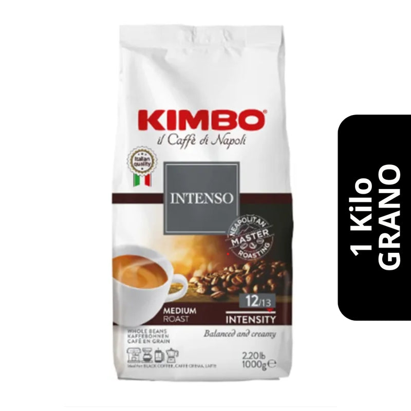 Kimbo Intenso en Grano 1kg — blend intenso y aromático, cuerpo alto y crema persistente