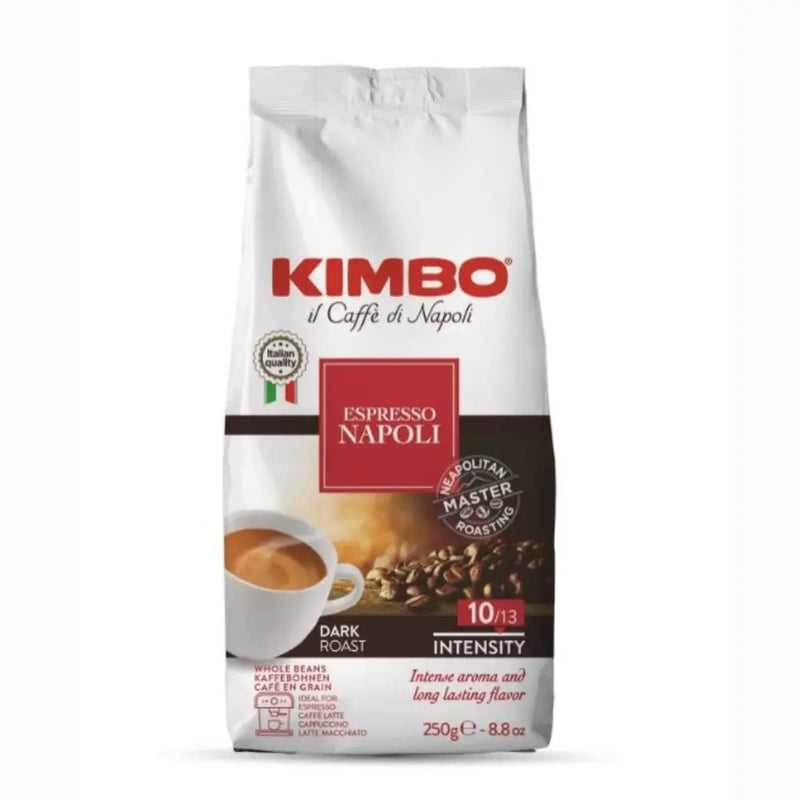 Café Kimbo Napoli en Grano 250g — 80% arábica y 20% robusta, tradición napolitana