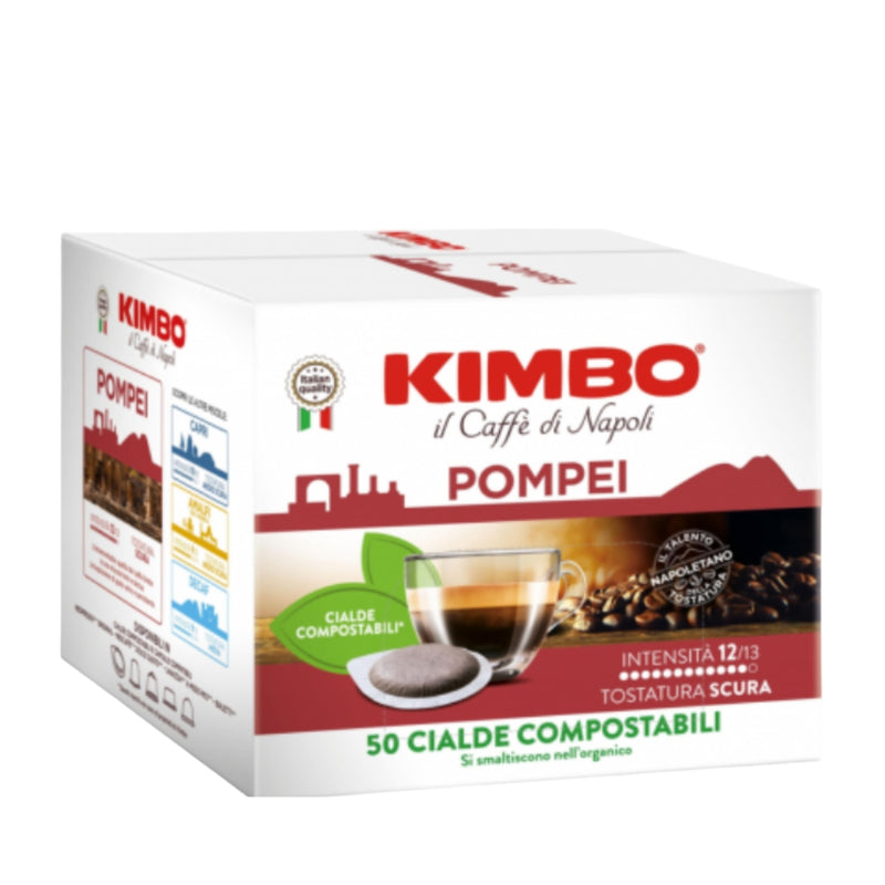 Kimbo 50 Pods Pompei Compostables E.S.E — espresso napolitano intenso en formato sostenible