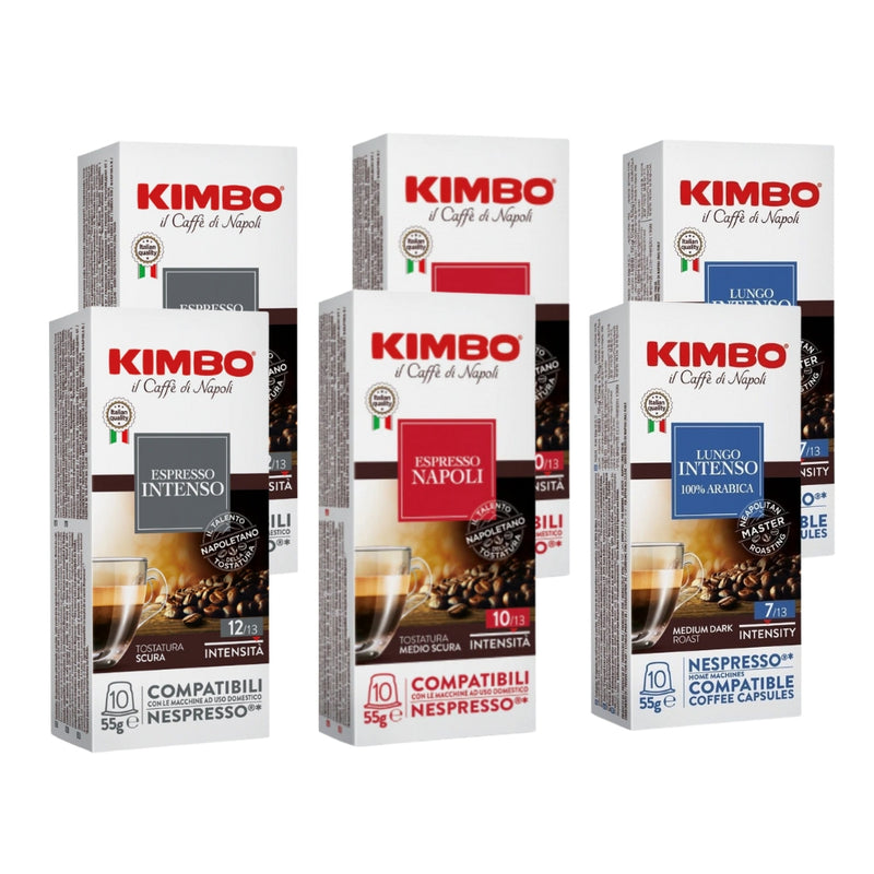 Pack 60 Cápsulas Mix Kimbo para Nespresso — 20 Intenso, 20 Lungo y 20 Napoli