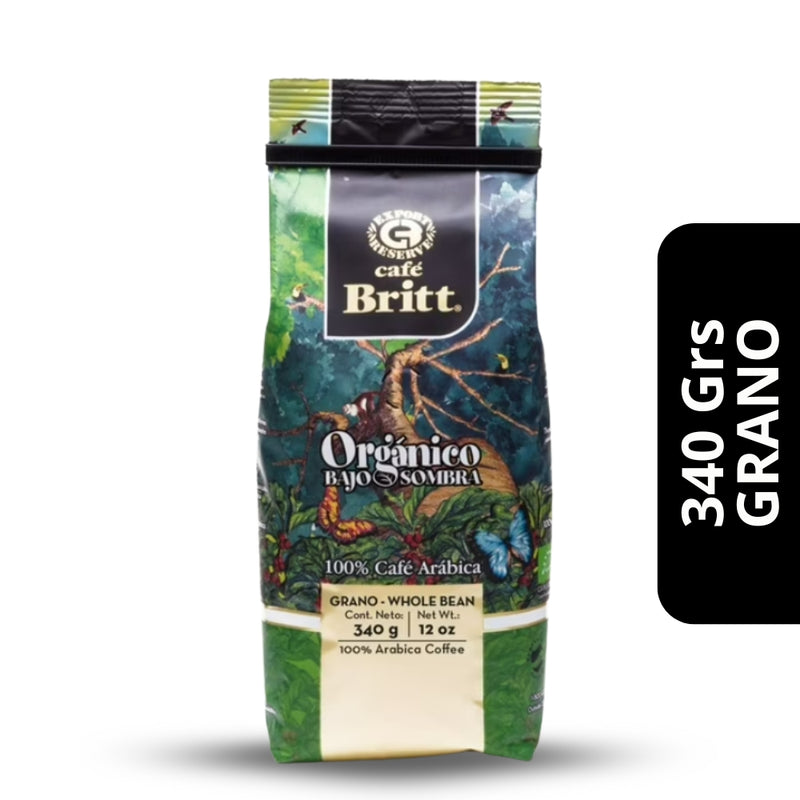 Café Britt Orgánico Bajo Sombra en Grano 340g — 100% arábica orgánico sin agroquímicos