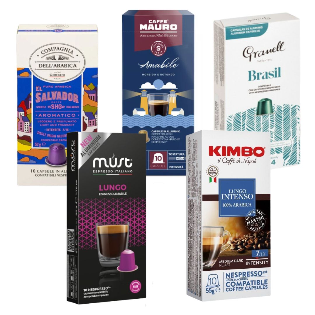 Pack Lungo 5 Cajas Cápsulas Nespresso — variedad de marcas e intensidades