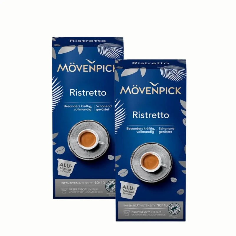 2x Mövenpick Ristretto cápsulas Nespresso® — pack 2x cápsulas suizas, café corto e intenso