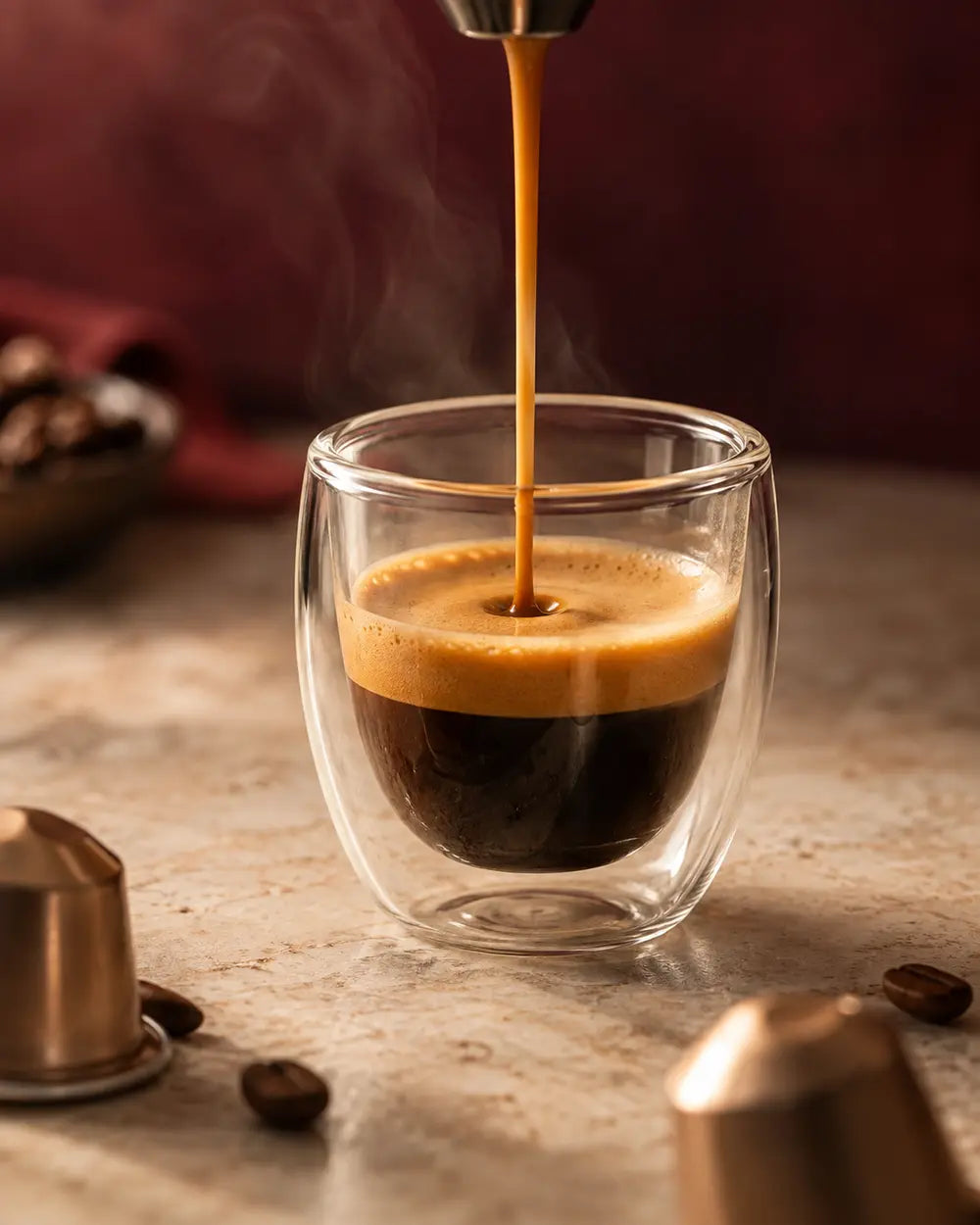 Espresso servido en taza de vidrio